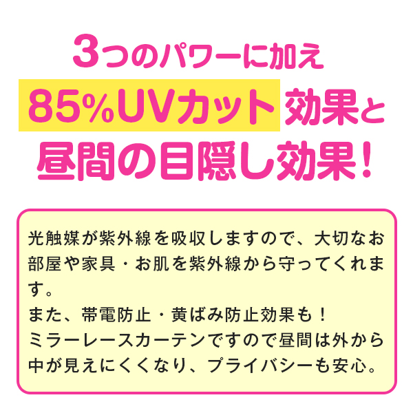 BONUS STORE｜4/28〜30 23:59 レースカーテン 消臭 抗菌 防汚 紫外線カット 吊るピカ君 幅151cm〜200cm×丈151cm〜200cm ( 日本製 1枚 )