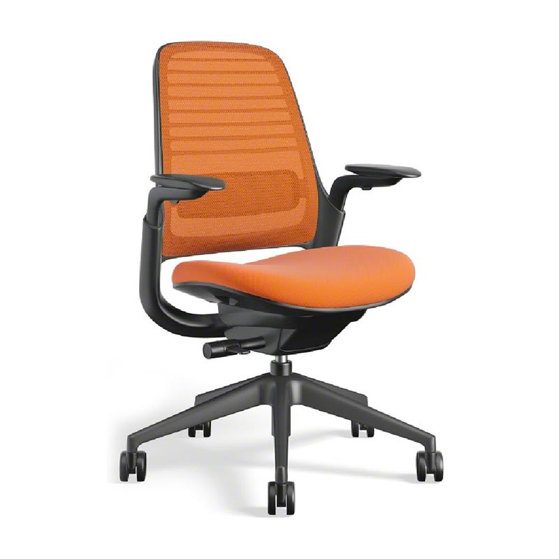 Steelcase Series1 ブラックフレーム 可動アーム・ランバーサポート付き 435A00BA 3Dマイクロニット スチールケース シリーズワンの画像