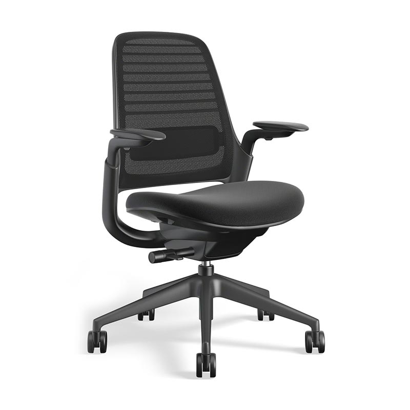 Steelcase Series1 ブラックフレーム 可動アーム・ランバーサポート付き 435A00BA 3Dマイクロニット スチールケース シリーズワンの画像