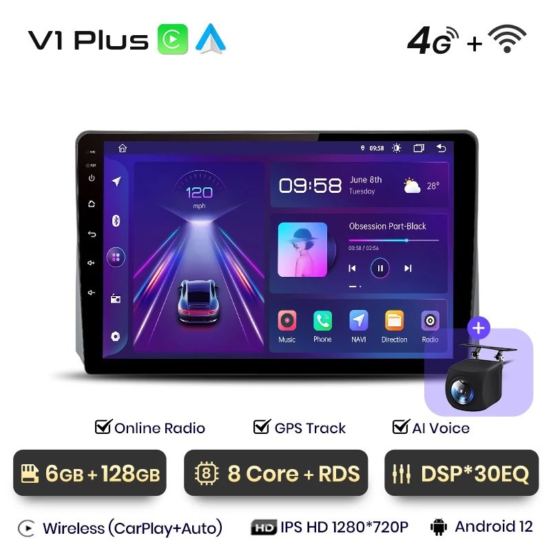 キャンペーン価格 Junsun-音声付きワイヤレス自動ラジオ GPS Android 4g 2ダインズ 電源 電源電源スイッチ付き 車用 スペアパーツボード3 2016 2017-2021