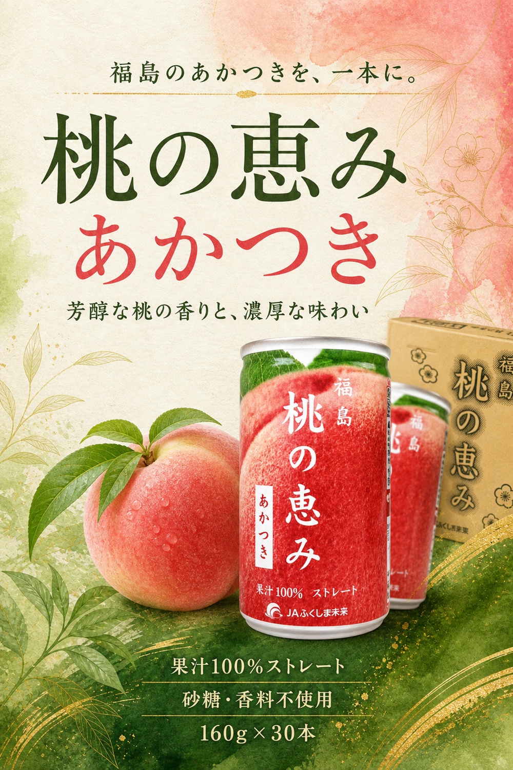 桃の恵み あかつき 160g×30本 ストレート桃ジュース 砂糖不使用 香料不