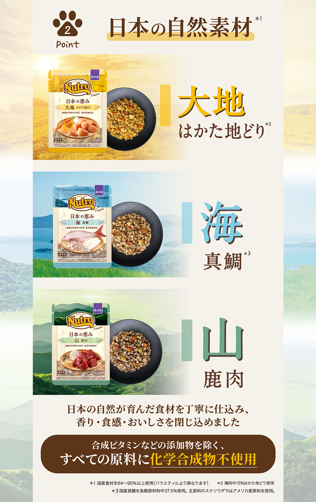 まとめ買い 公認店 ニュートロ フローズン 日本の恵み 成犬用 80g×3個セット お好み合わせて選べる 大地 はかた地どり 海 真鯛 山 鹿肉 冷凍フード 送料無料 | ニュートロ | 07