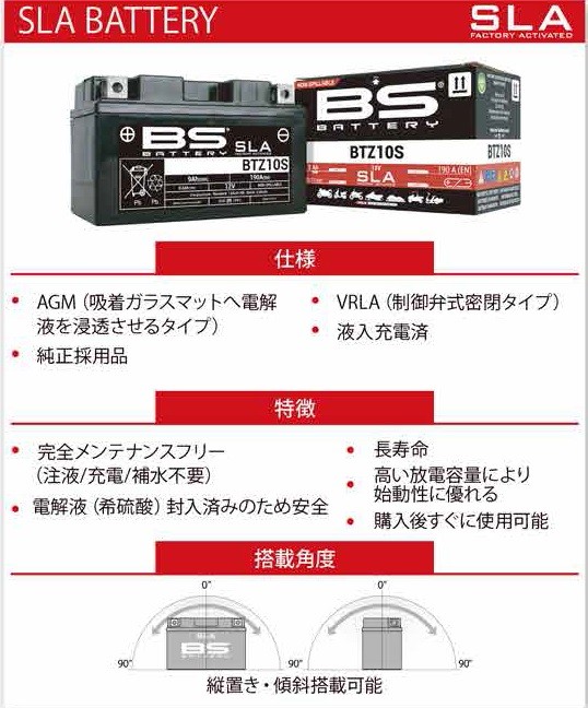 ホンダ CB900F ( JH2SC48 ) バッテリー / BTZ10S / YTZ10S,FTZ10S 互換 / BS BATTERY