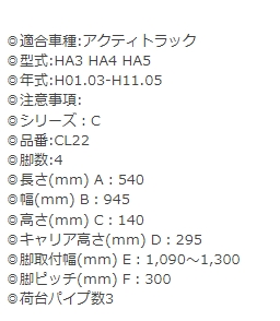 タフレック ルーフキャリア トラック用キャリア Nシリーズ NL22 ホンダ アクティトラック 型式HA3 HA4 HA5対応 車 ラック キャリア : tufreq h0014cl22 : 車の部品屋Flexibility1号店