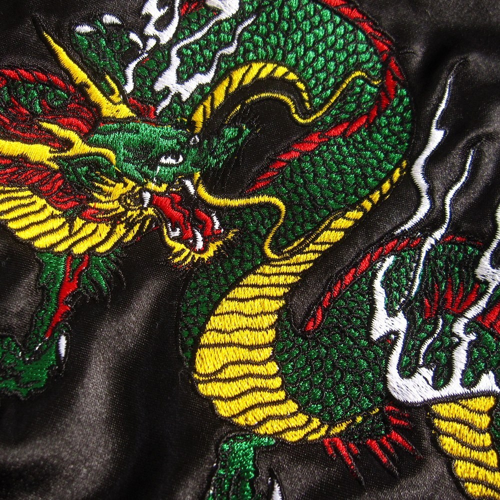 msk042 和柄スカジャン 刺繍 メンズ オラオラ系 竜 龍 ドラゴン 中綿