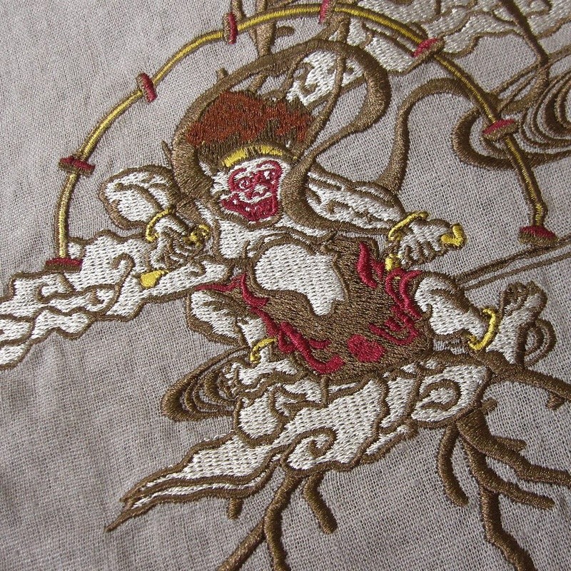 和柄 甚平 総刺繍 風神雷神 メンズ 悪羅悪羅系 オラオラ系 麻混