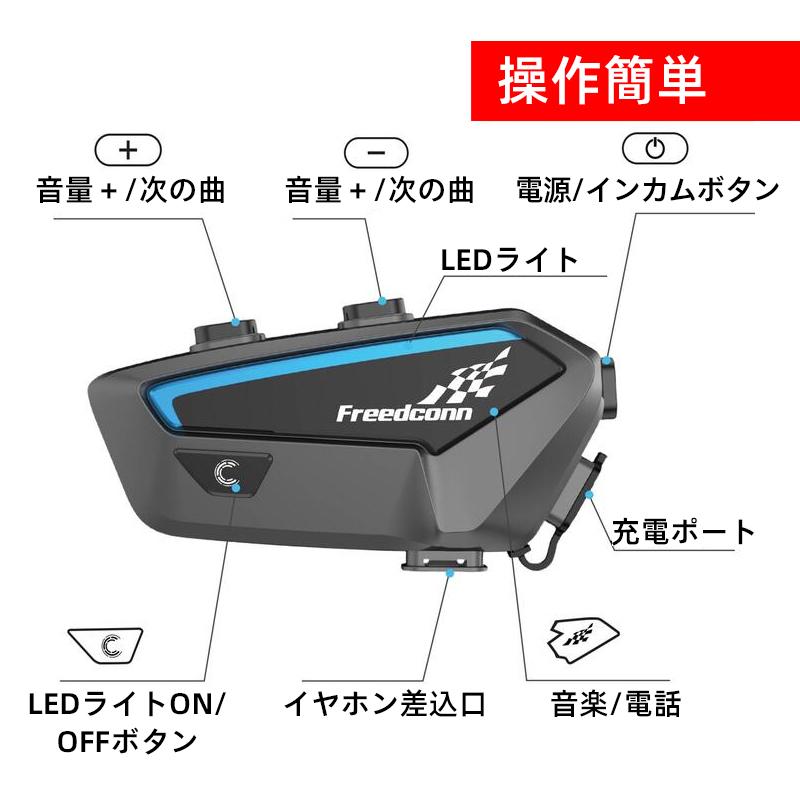 FreedConn バイク インカム FX 最大10人同時通話 最大通信距離2000ｍ Bluetooth5.0 連続使用30時間 ヘッドセット  インターコム 高音質 IP67防水