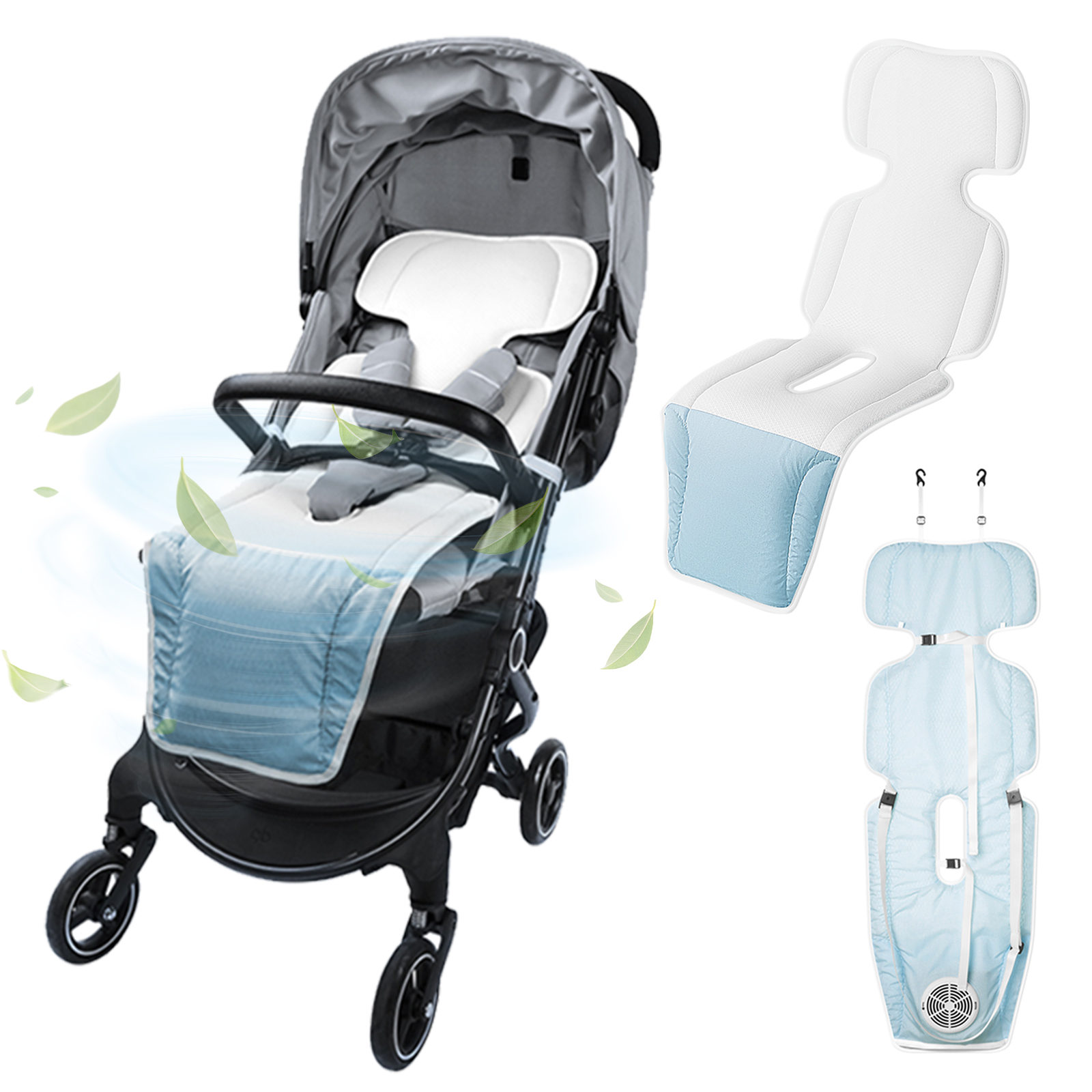 新品　Baby Kuru2 スターグレー ベビーカーシート　クール　ファン付 夏のおでかけの必需品！ファン付きベビーカーシート「べびくる