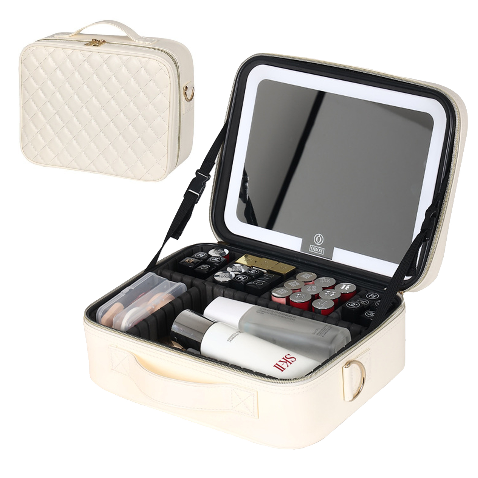 メイクボックス LED ライト 付き 鏡 大容量 持ち運び コンパクト