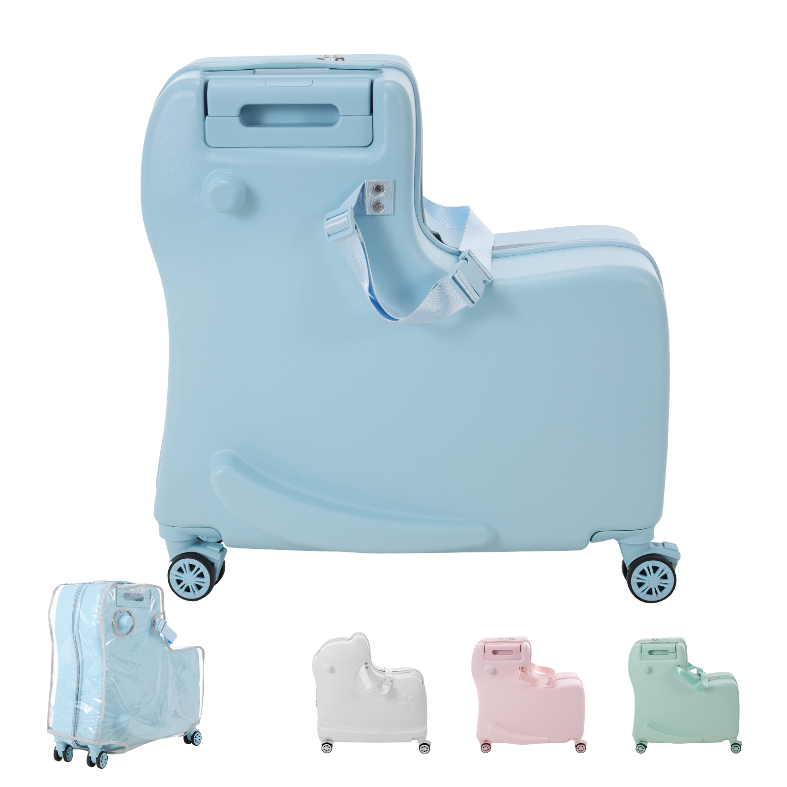 子どもが乗れるキャリーケース　Mサイズ マットタイプ　ソーダブルー 2025新発売 子供が乗れるスーツケース キッズキャリーケース