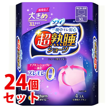 《セット販売》　ユニチャーム ソフィ 超熟睡ショーツ 特に多い夜用 XLサイズ (4枚)×24個セット 生理用ナプキン ショーツ型　医薬部外品｜kusurinofukutaro