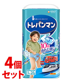 《セット販売》　ユニチャーム トレパンマンL ブルー 9kg〜14kg (34枚)×4個セット パンツタイプ 紙おむつ トイレトレーニング