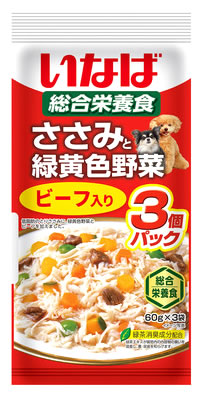 Yahoo! Yahoo!ショッピング(ヤフー ショッピング)いなばペットフード ささみと緑黄色野菜 ビーフ入り （60g×3袋） 成犬用総合栄養食 ドッグフード パウチ レトルト