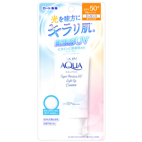 ロート製薬 スキンアクア スーパーモイスチャー UVライトアップエッセンス SPF50+ PA++++ (70g) 日焼け止め 顔 からだ用 化粧下地｜kusurinofukutaro