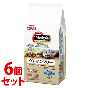 《セット販売》　ペットライン メディファス アドバンス グレインフリー 1歳から フィッシュ味 (1.25kg)×6個セット キャットフード　送料無料｜kusurinofukutaro