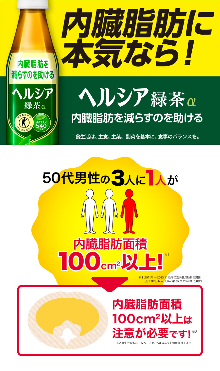 内臓脂肪に本気なら！ ヘルシア緑茶α 内臓脂肪を減らすのを助ける