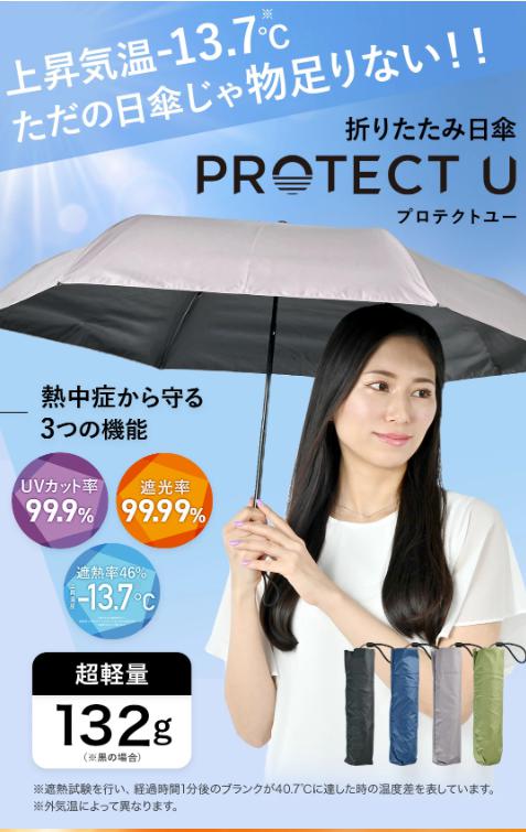 PROTECT U 01 クロ -13.7℃ 折りたたみ日傘 (1個) 黒 ブラック 折
