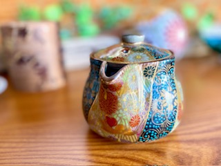 九谷焼 高級 陶磁器 急須3点セット 小 吉田屋万年青 ハート 裏絵