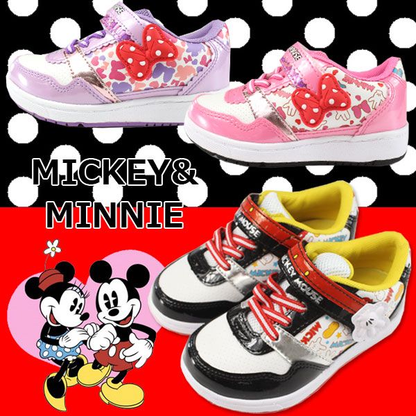 Disney DN C1128 ディズニー キッズ スニーカー ミッキー ミニー 子供靴 軽量 男の子 女の子