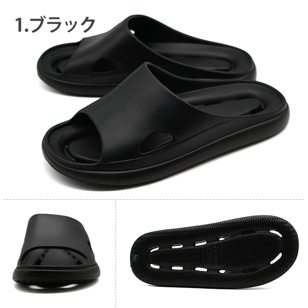 サンダル メンズ 黒 ブラック 軽量 幅広 3E 防水 水が溜まらない