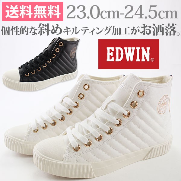 EDWIN エドウィン スニーカー レディース ハイカット 白 黒