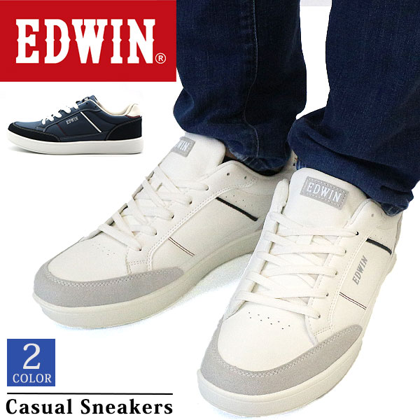 エドウィン メンズ 靴 スニーカー 白色 ホワイト 紺色 ネイビー 軽量 軽い サイドゴア 履きやす...