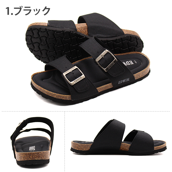 EDWIN（エドウィン） サンダル メンズ 靴 ブラック 黒 ダブルベルト