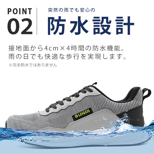 LOGOS スニーカー メンズ 防水 靴 軽量 雨 黒 ブラック グレー