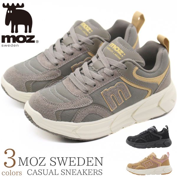 moz（モズ） スニーカー レディース 靴 ブラック 黒色 黒 厚底 4cm