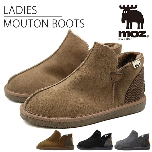 moz（モズ） ブーツ レディース 靴 ムートン 黒 ブラック グレー