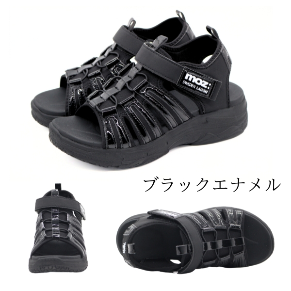 moz（モズ） サンダル レディース 靴 黒 ブラック エナメル おしゃれ