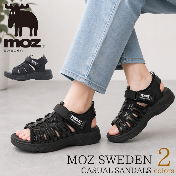moz（モズ） サンダル レディース 靴 黒 ブラック エナメル おしゃれ