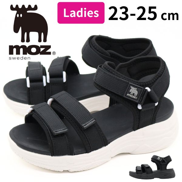moz モズ サンダル レディース 靴 スポーツサンダル 黒 白 ブラック