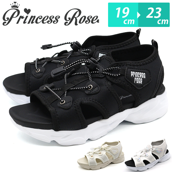 サンダル キッズ ジュニア 子供 靴 スポーツサンダル スポサン 女の子 黒 ブラック 白 ホワイト 厚底 ココサンダル  プリンセスローズ Princess Rose R43606-47｜kutsu-nishimura｜02