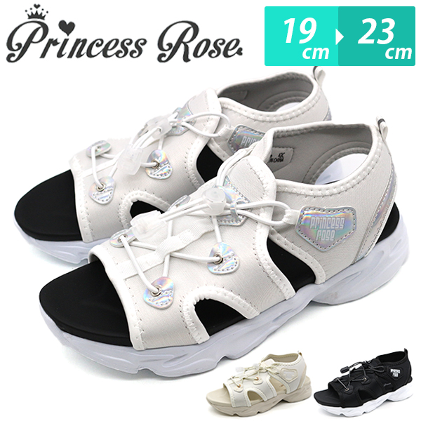 サンダル キッズ ジュニア 子供 靴 スポーツサンダル スポサン 女の子 黒 ブラック 白 ホワイト 厚底 ココサンダル  プリンセスローズ Princess Rose R43606-47｜kutsu-nishimura｜03