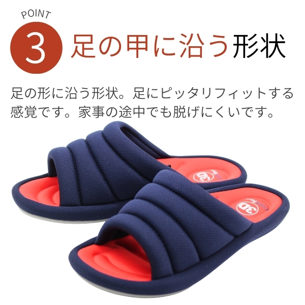 ネイビー 湯たんぽ型スリッパ 3Dコンフォート レディース 靴 スリッパ ネイビー 紺 青 ホワイト 白