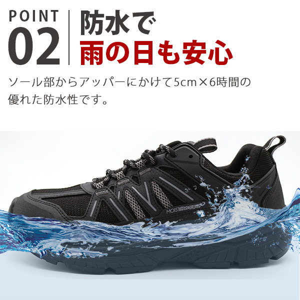 スニーカー メンズ 靴 防水 通気性 幅広 6E ワイド 軽量 黒 ブラック 