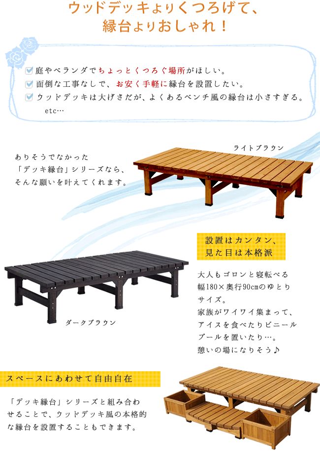 デッキ縁台 180×90 ステップセット DE-18090STPの画像