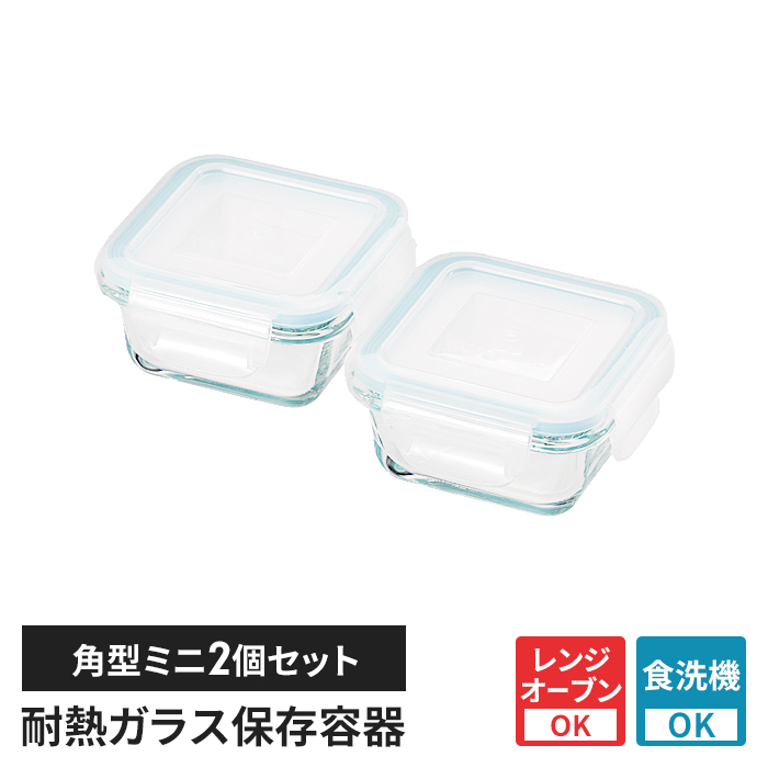 値下げ 耐熱ガラス 保存容器 2個セット 蓋付き 角型 ミニサイズ ガラス