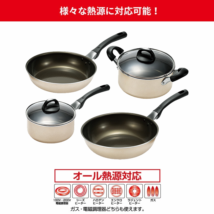 フライパン 26cm/炒め鍋28cm/片手鍋18cm/両手鍋20cm 調理器具4点セット IH ガス火 オール熱源 フッ素加工 玉子焼き器 深型 いため鍋 なべ 鍋 煮物 みそ汁 新生活の画像