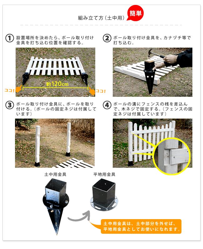値下げ ピケットフェンスＵ型連結セット 土中用 SFPU1200E-UBの画像