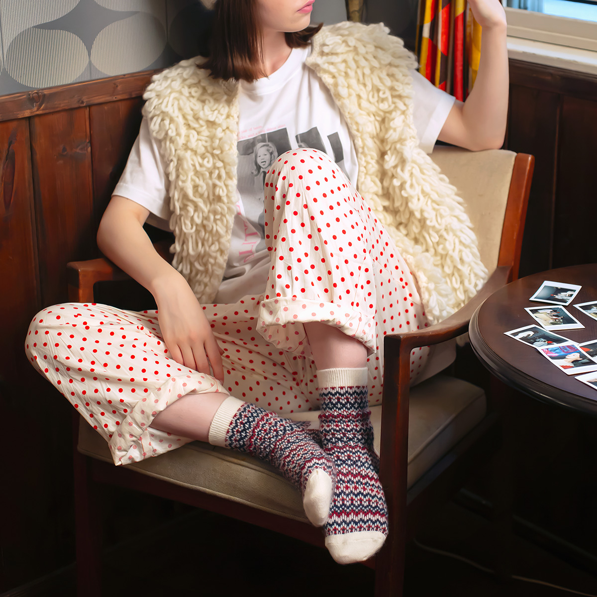 靴下屋 レディース 靴下 紡毛 フェアアイル ショートソックス タビオ