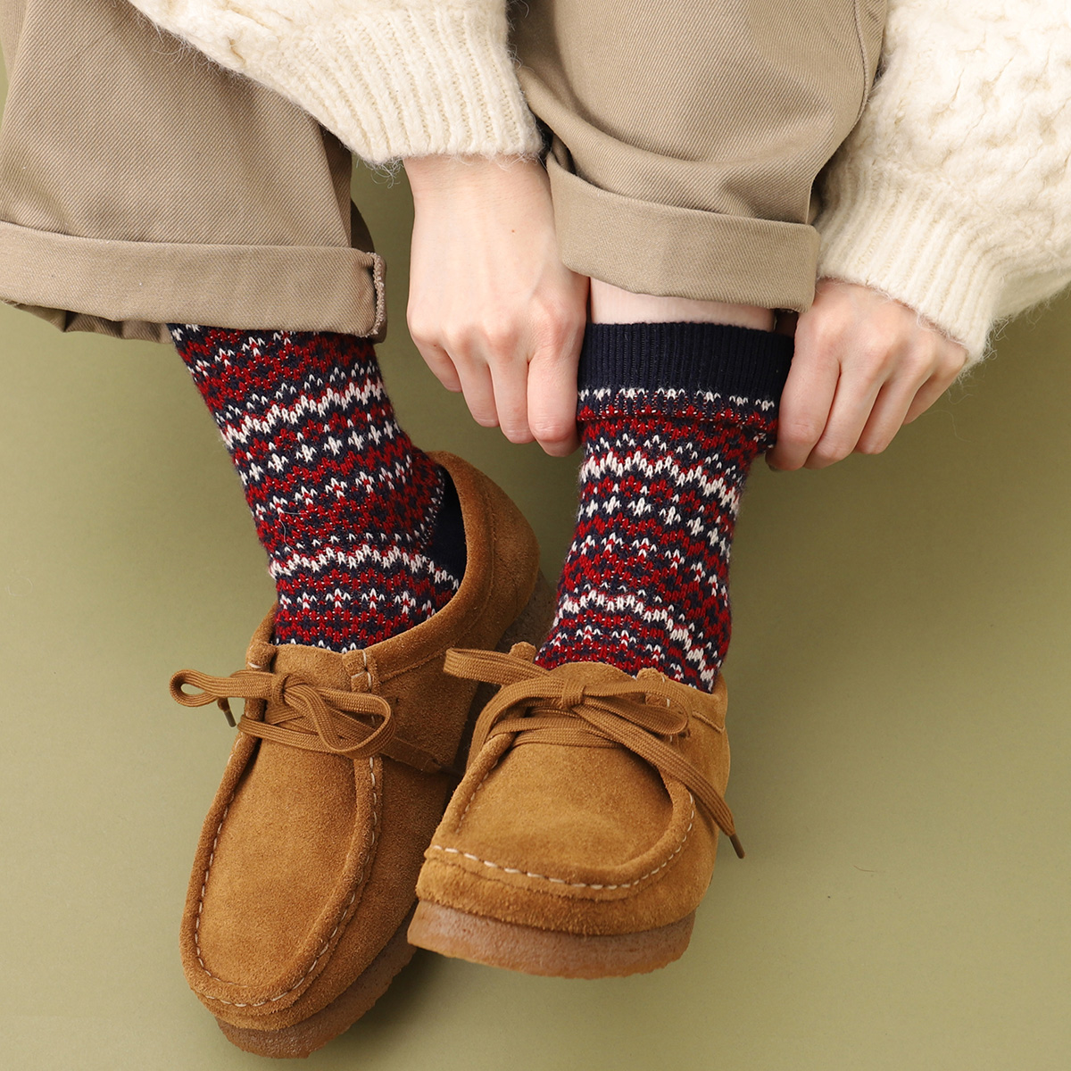 靴下屋 レディース 靴下 紡毛 フェアアイル ショートソックス タビオ