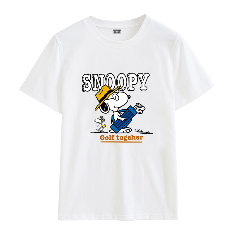 SNOOPY スヌーピー 半袖Tシャツ 通気性 肌着 柔らかい 綿 丸首 トップス カップル /メン...