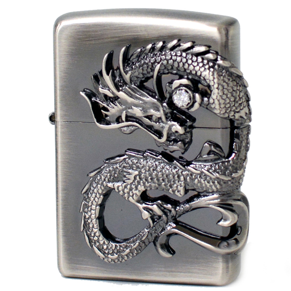 龍のメタルと透明な球付きZippoライターです！ ZIPPO ジッポー ライター #200 龍 サイドメタル ニッケル古美 DS