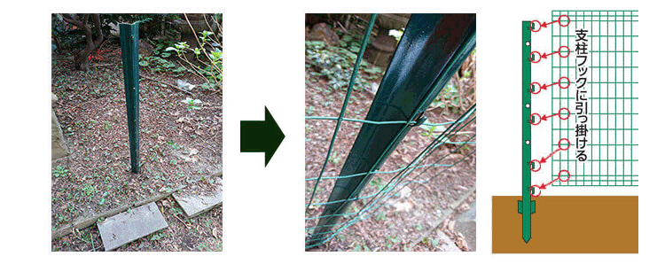 支柱を地面に立てた様子