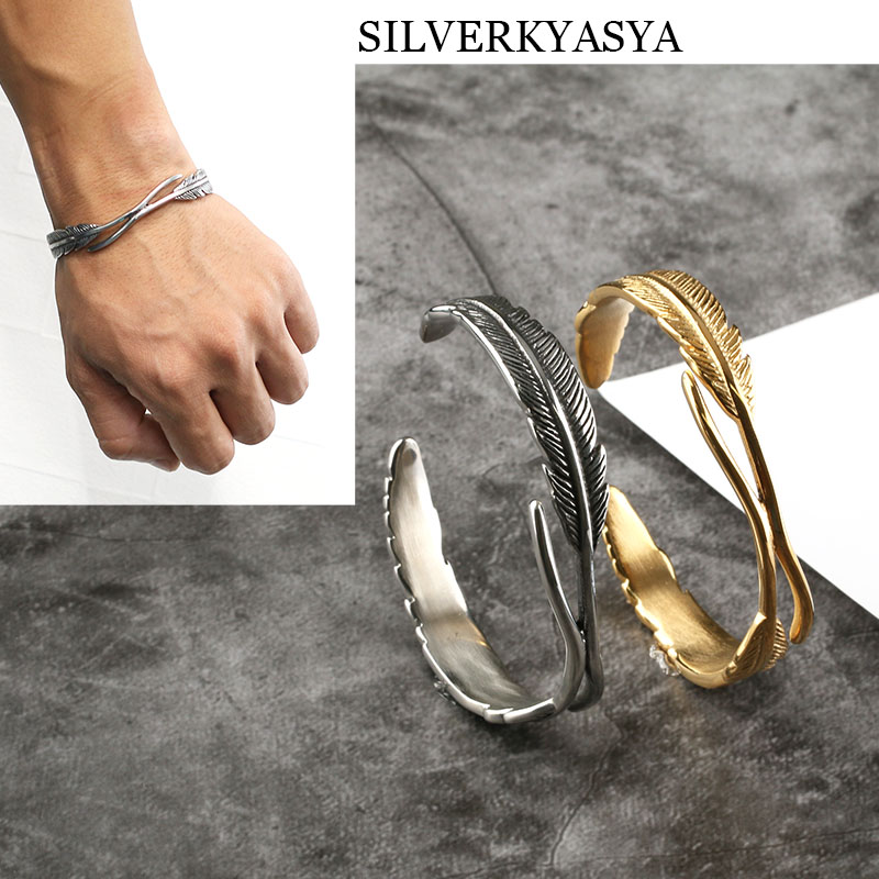 ステンレス ダブルフェザーバングル シルバー ブレスレット 銀色