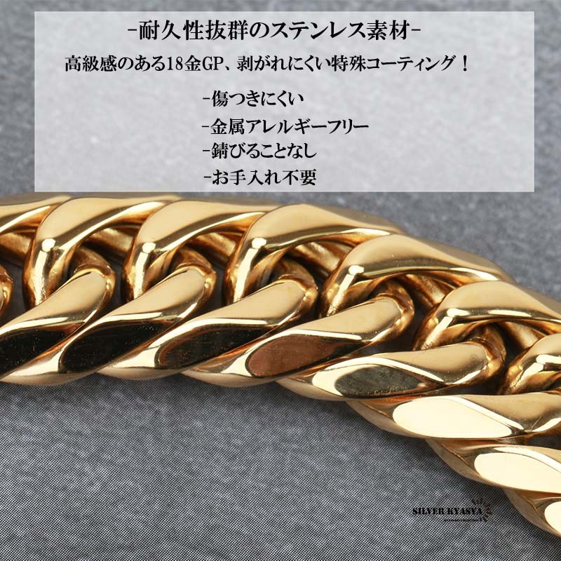 幅13mm ステンレス 6面カット ダブル喜平ネックレス ゴールド 金 幅13mm ステンレス 6面カット ダブル喜平ネックレス ゴールド 金