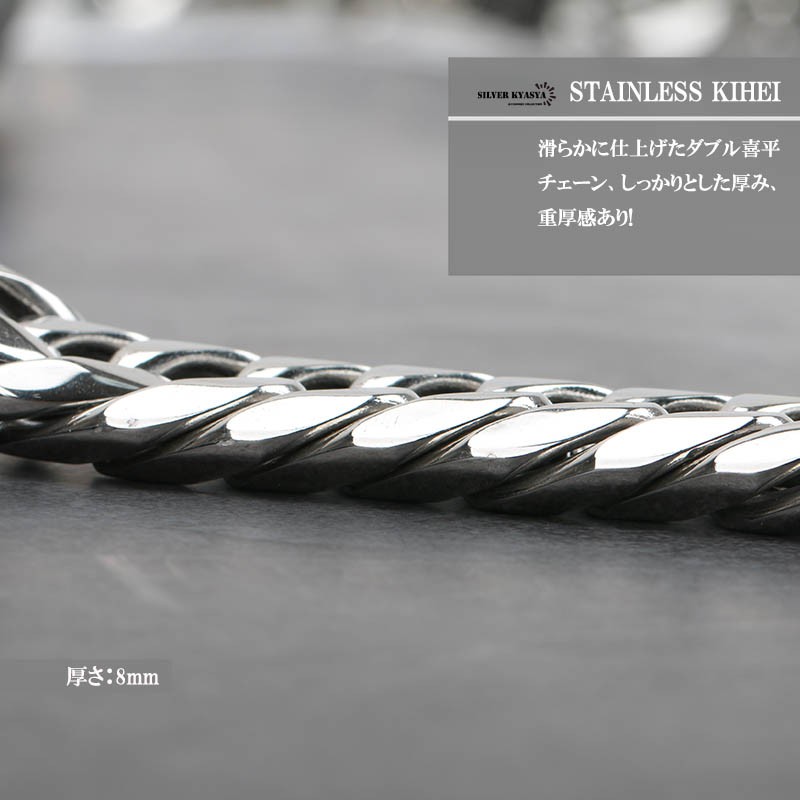 ステンレス HIPHOPネックレス ゴールド 6面カットダブル喜平