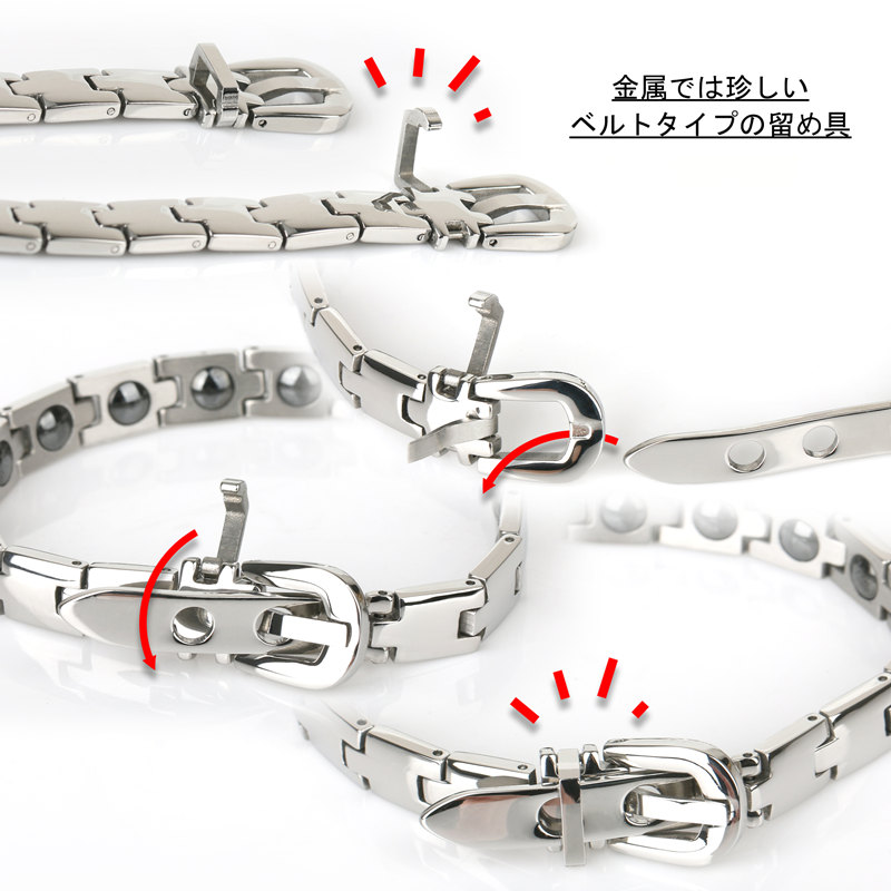 磁気ブレスレット ステンレス シルバー バックル ベルト 細身